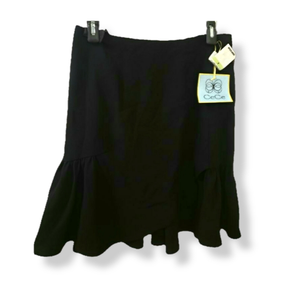 NWT CeCe Black Asymmetric Ruffle Skirt Size 4 - Picture 2 of 3